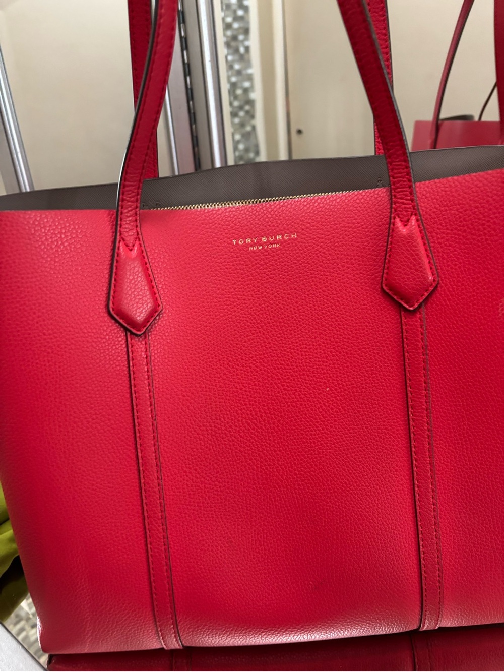 Tory Burch Red Pebbled Leather Tote